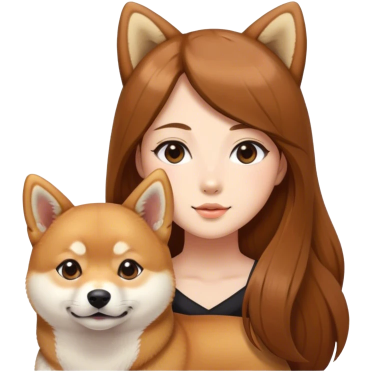 A girl with long brown hair with a Shiba Inu.  emoji
