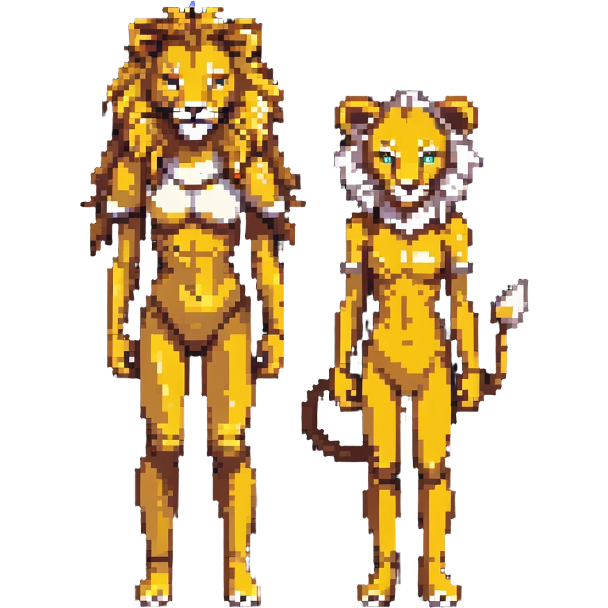 golden haired anthropomorphic lion girl, human face and body, lioness ears emoji