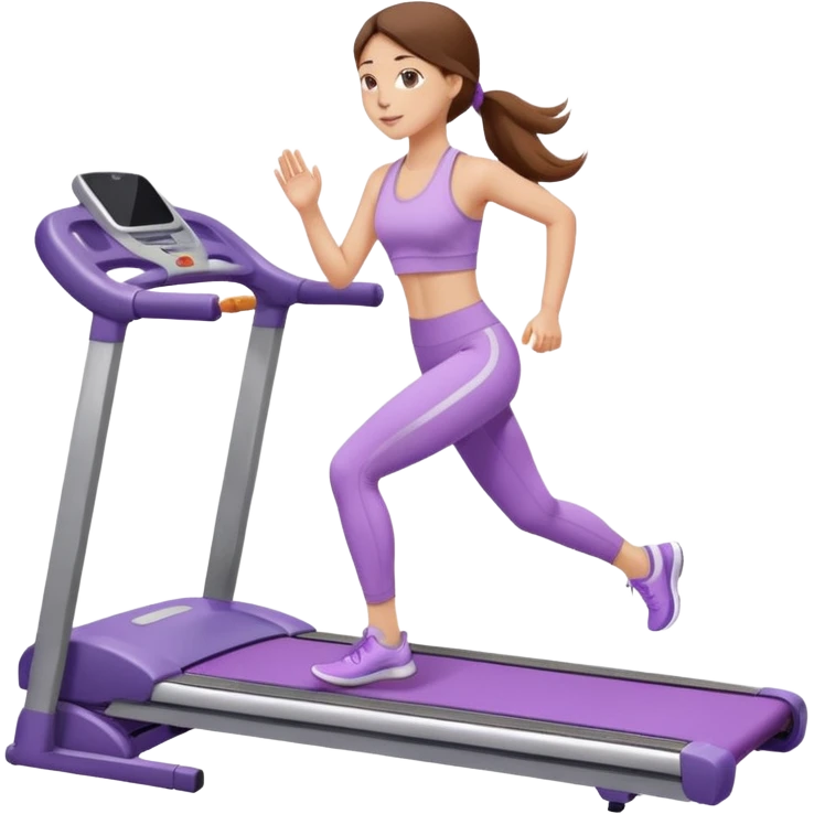 girl with long brown hair on treadmill wearing light purple yoga set emoji