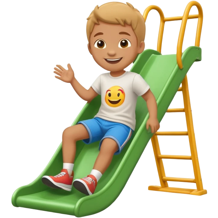child sliding down a playground slide, cheerful and playful emoji