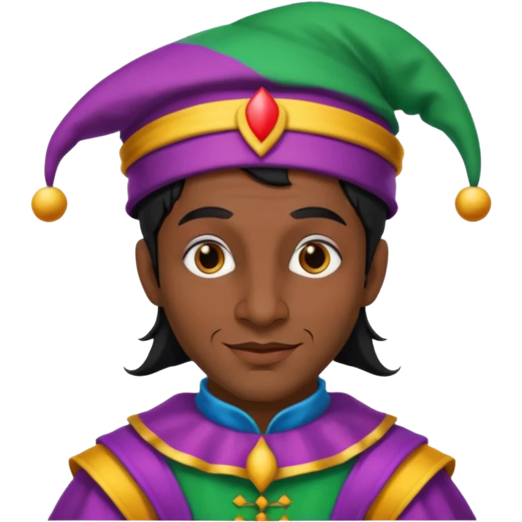 Medieval jester with dark brown skin and black hair emoji
