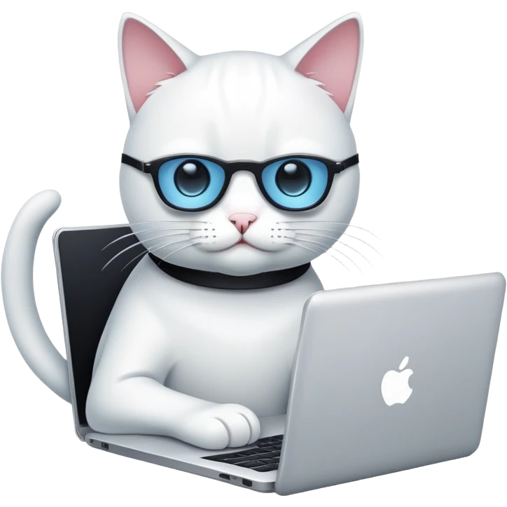 white hacker cat with a laptop emoji