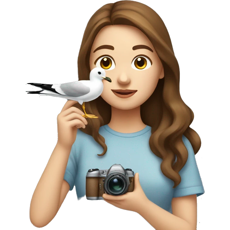 Gurl with brown hair taking a picture of a seagul emoji