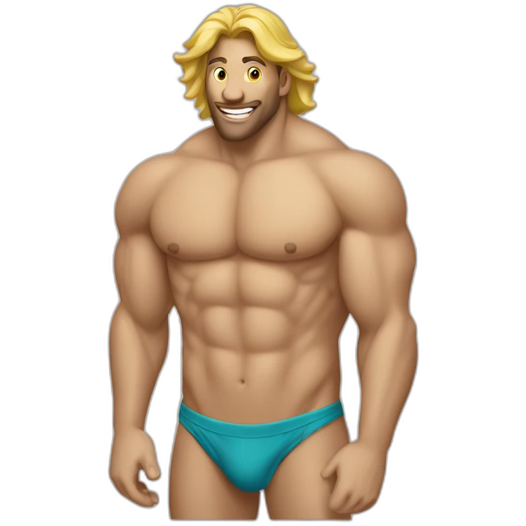 Fit-male-in-bikini-bites-a-large-dillpickle emoji