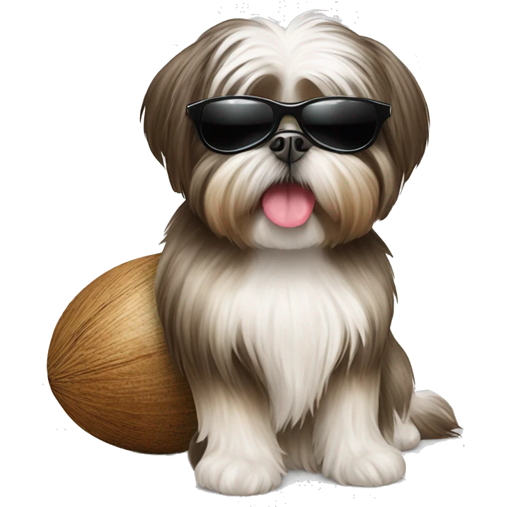 Shih Tzu with sunglasses and a coconut ￼ emoji