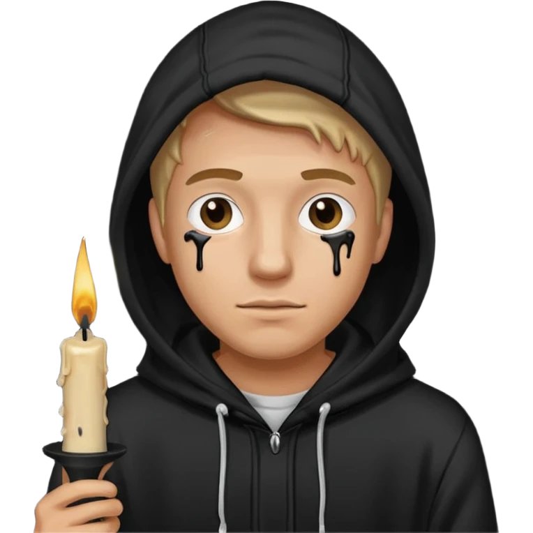 man in black hoodie hold a black candle emoji