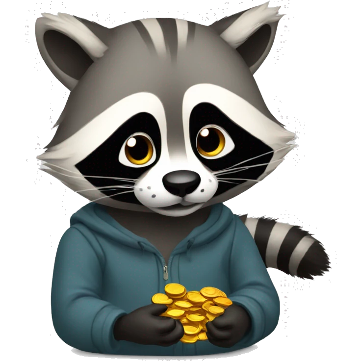 sad raccoon with a penny in his hand emoji