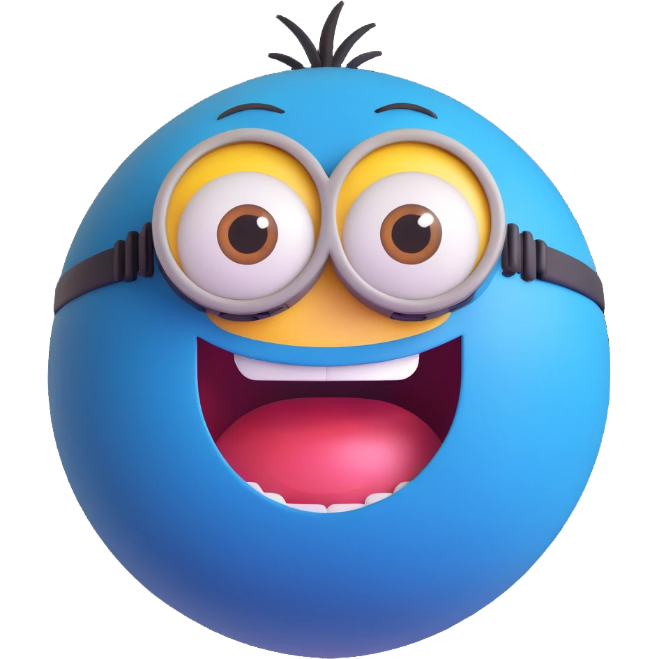 sphere with a cute minion face, big eyes, smiling emoji