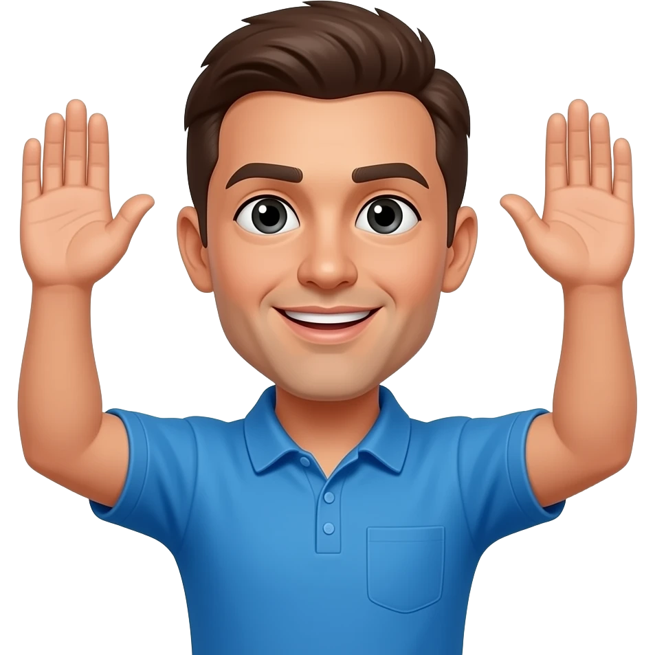 coach in a blue shirt throwing up the guns up salute emoji