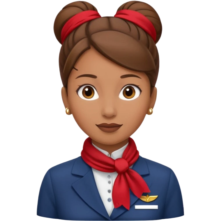  flight attendant, Light Brown skin, brown hair in single bun, neck scarf emoji