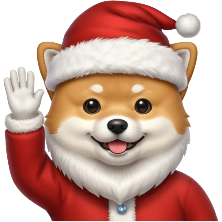 shiba inu wearing santa hat with grey beard like santa waving hi emoji