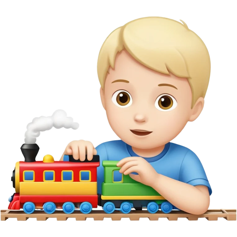 child playing with toy trains emoji