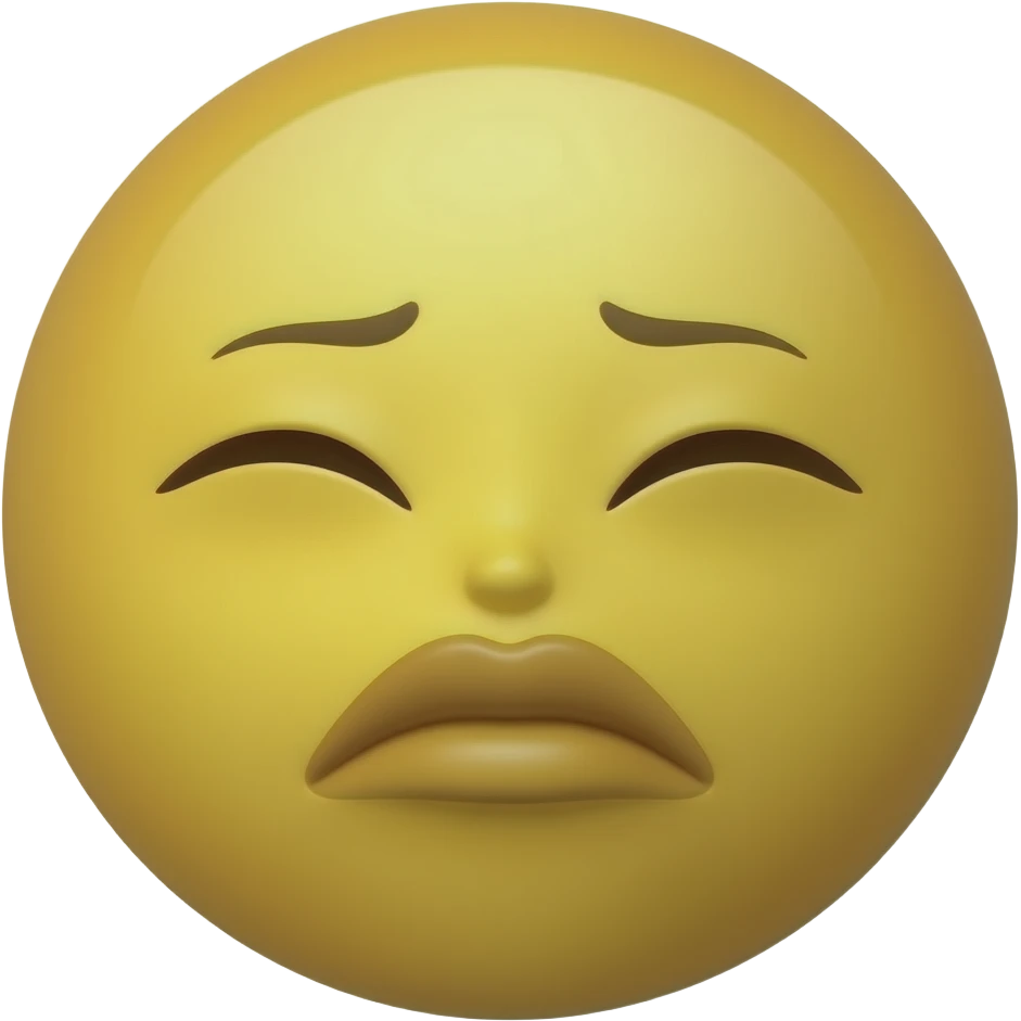 Yellow round head with lips pucked out big with a bit of wrinkles on the lips (not too big but not too small) and eyes closed hard emoji