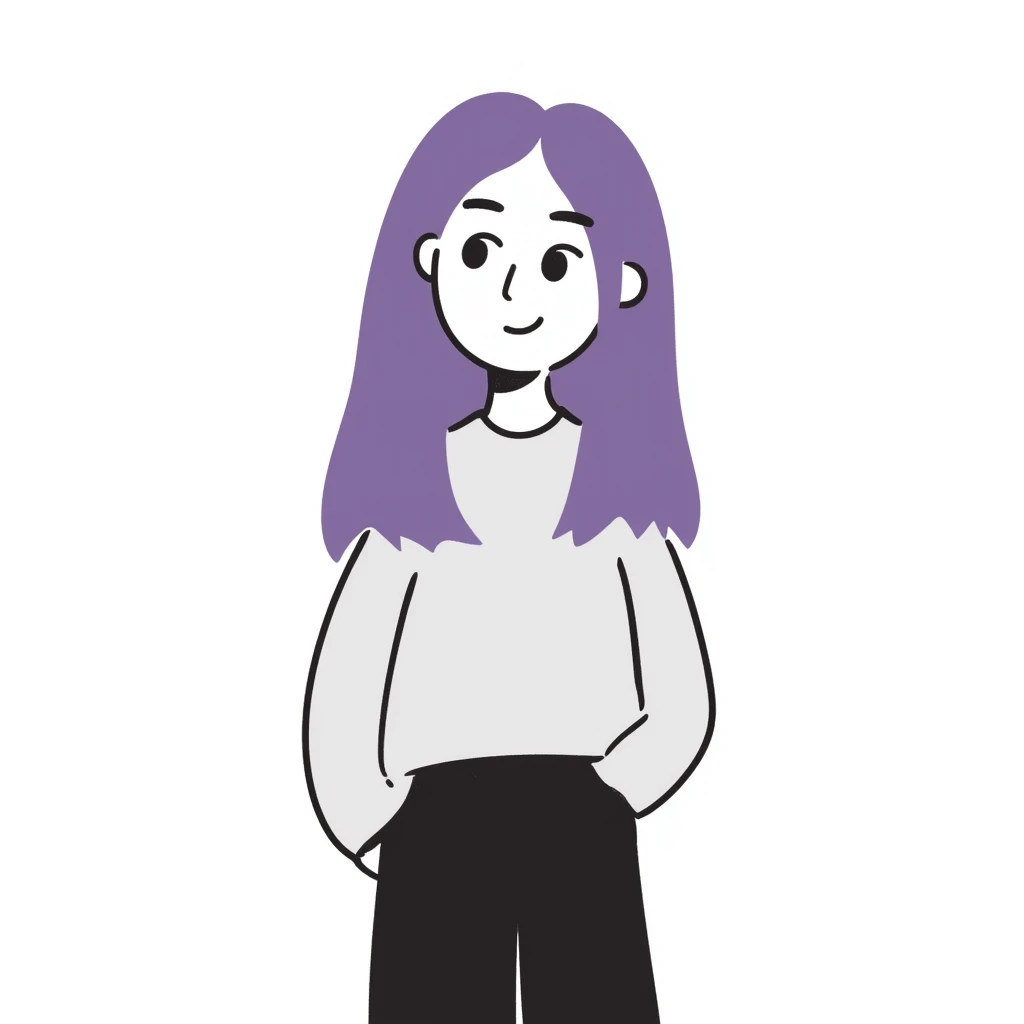 A simple sketch of a girl with long, straight purple hair down to her hips emoji