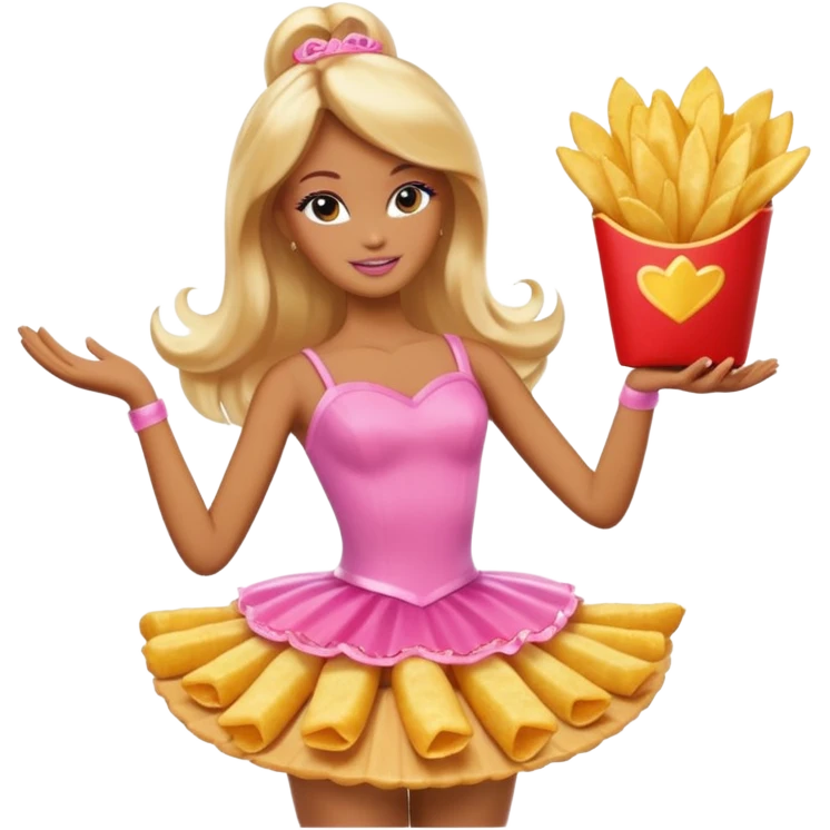 Brown skin blonde hair barbie ballerina holding hot fried chips  emoji