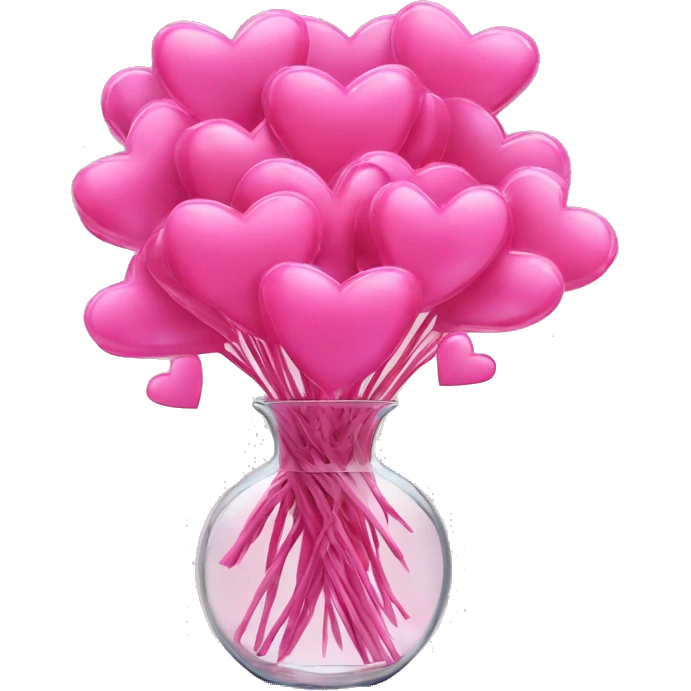10000000 huge pink hearts on stems in a clear glass vase emoji