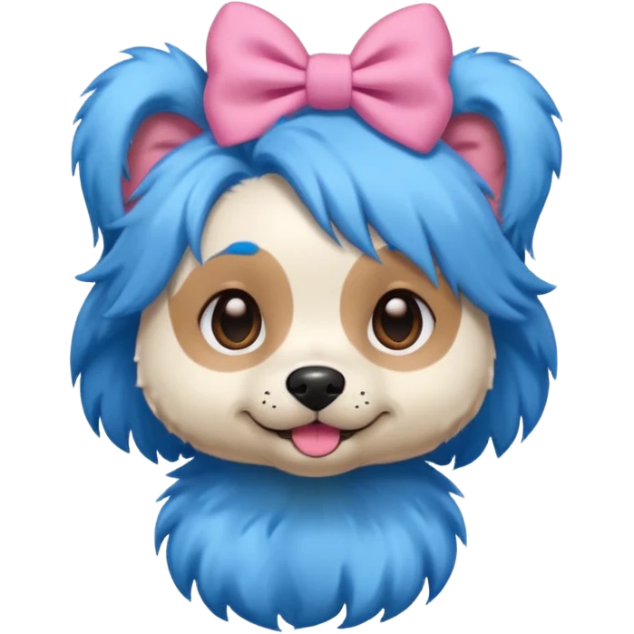 dog with blue hair and pink bow on head emoji
