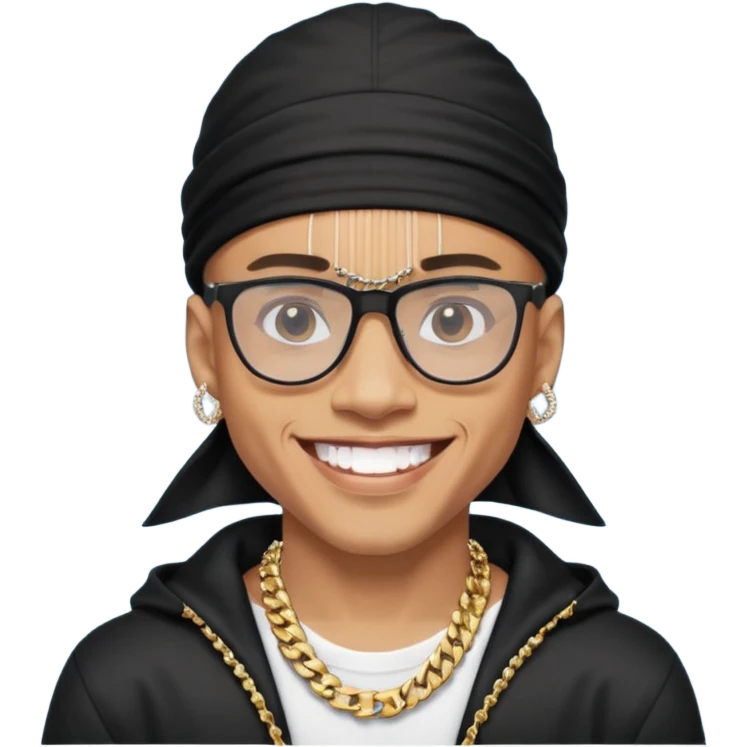 lightskin man with a black durag,a cuban link chain,glasses, and smiling flexing diamond studded teeth  emoji