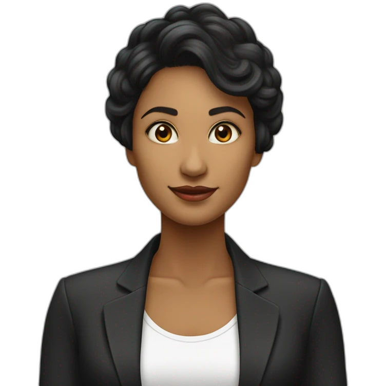 Thayri mujer conferencista morena pelo largo liso negro flequillo emoji