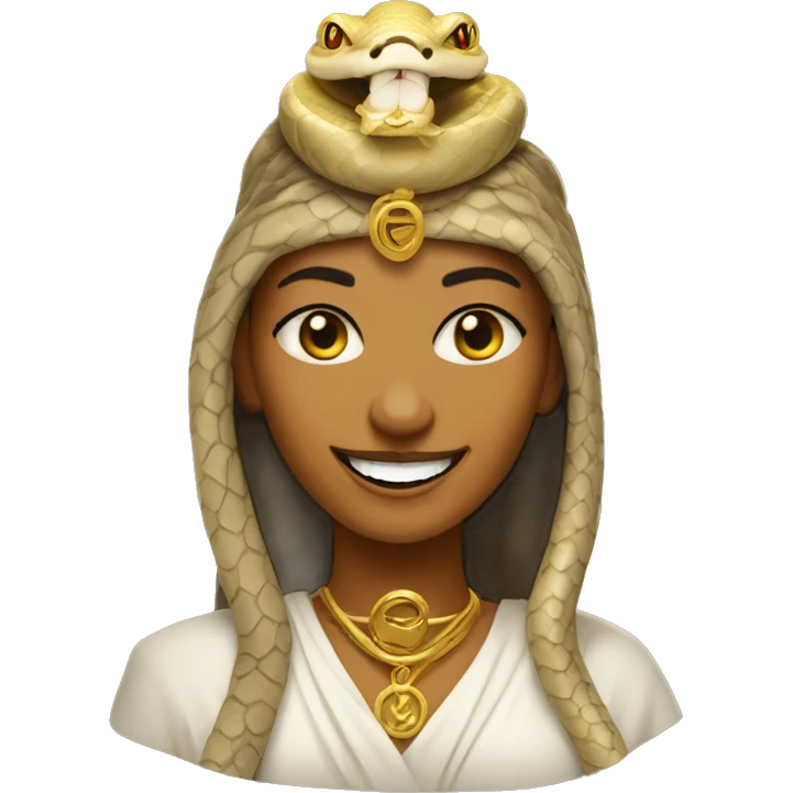 Priestess with python snake around head smiling with golden teeth emoji