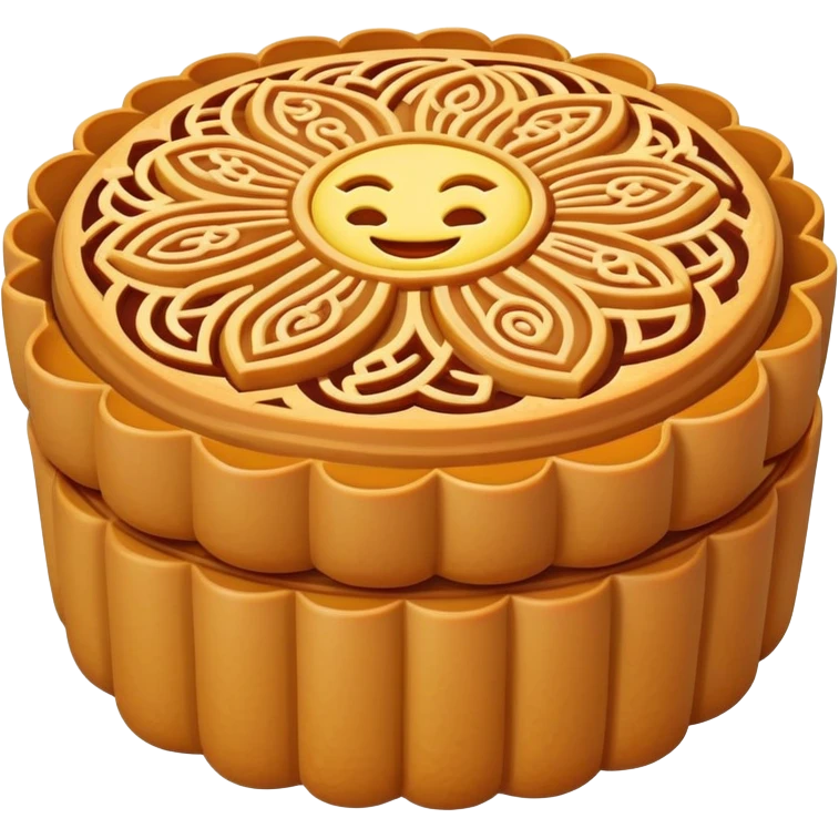 Chinese mooncake with pattern on top for Mid-Autumn Festival, simplified emoji style with bold outlines and bright colors, cartoon style Yue Bing dessert emoji