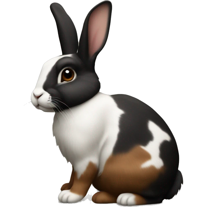 Harlequin rabbit breed black and dark brown sitting emoji