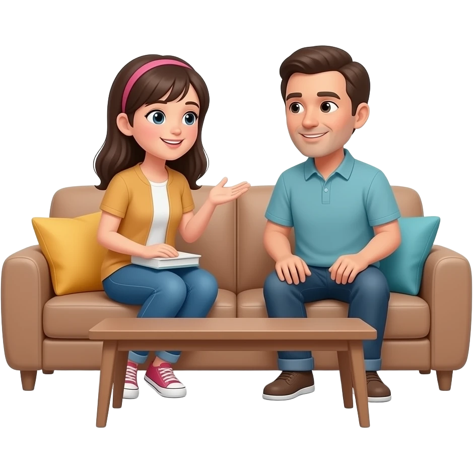 Parents talking to their emo teenage daughter inside their home emoji