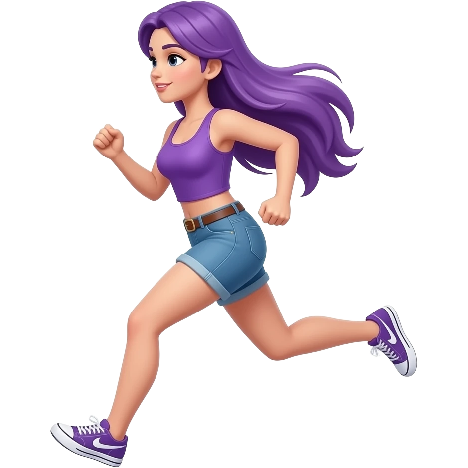 sexy girl with long purple hair and purple is running emoji
