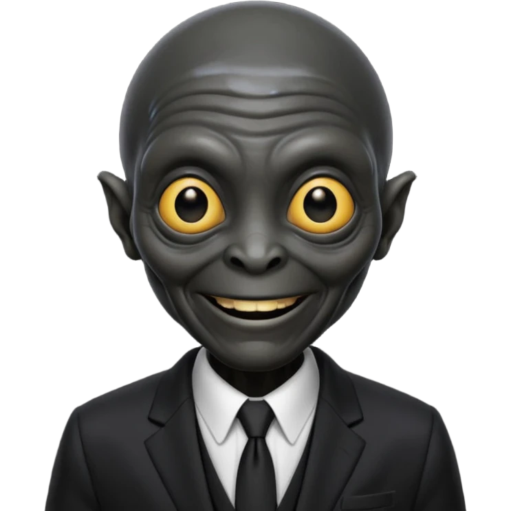an old alien with black suit, smile emoji