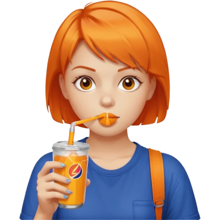 orange short hair girl sipping energy drink emoji
