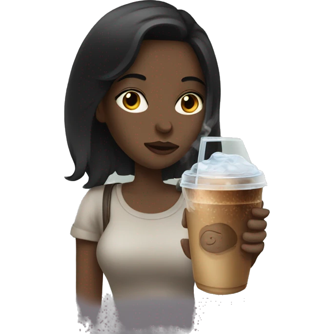 girl with dark hair smoking with an iced coffee emoji