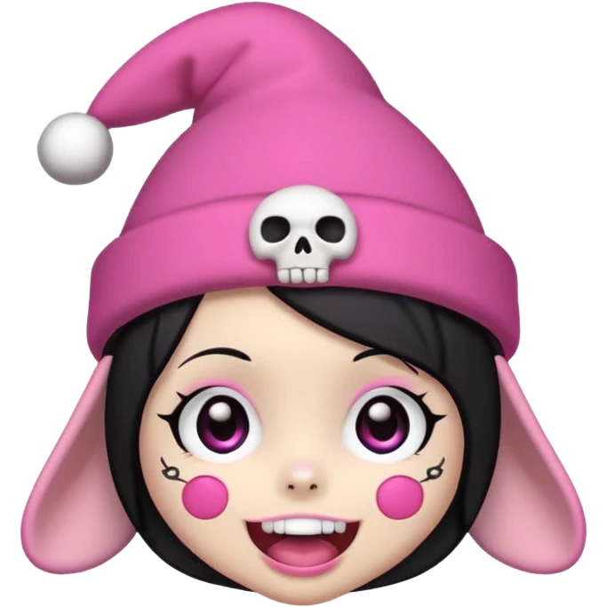 Kuromi with a pink skull hat, cheerful expression emoji