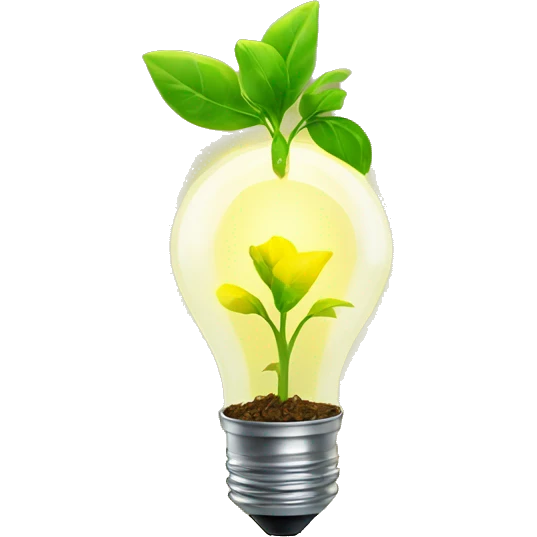 a plant sprout inside a yellow glowing idea lightbulb emoji