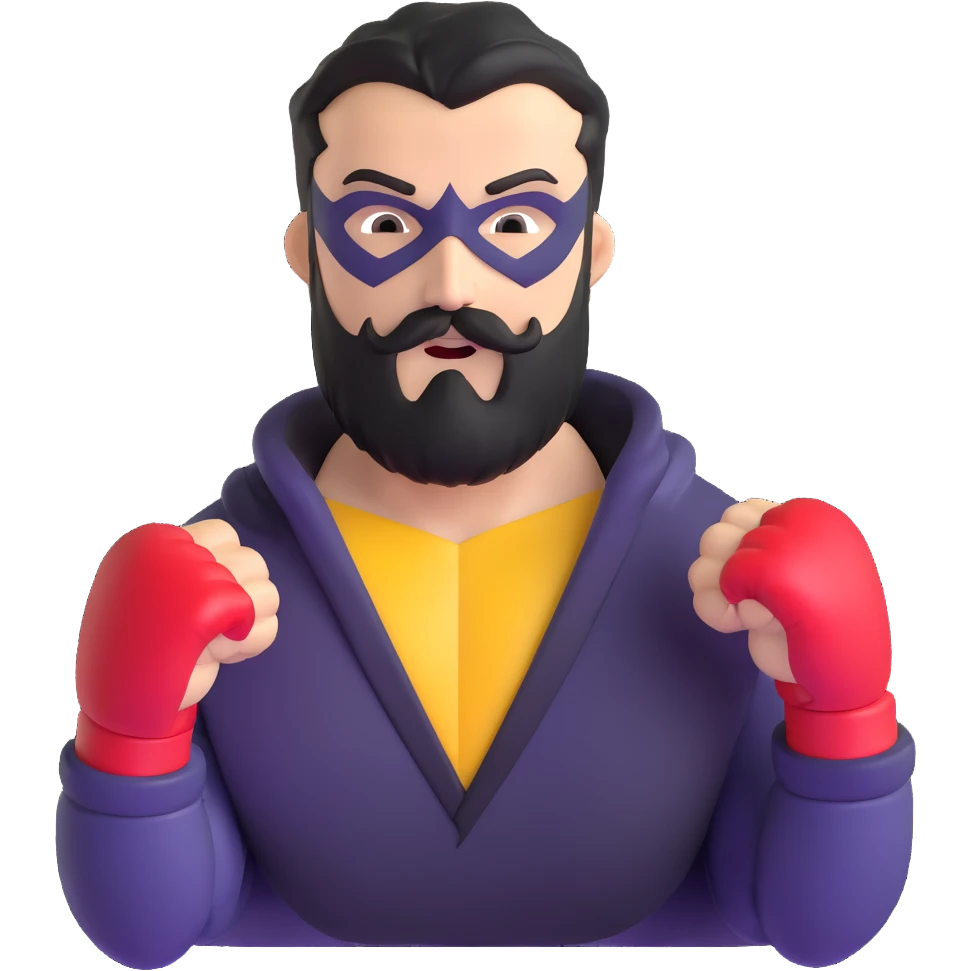 superhero with beard shaped like fists, punching with his beard emoji