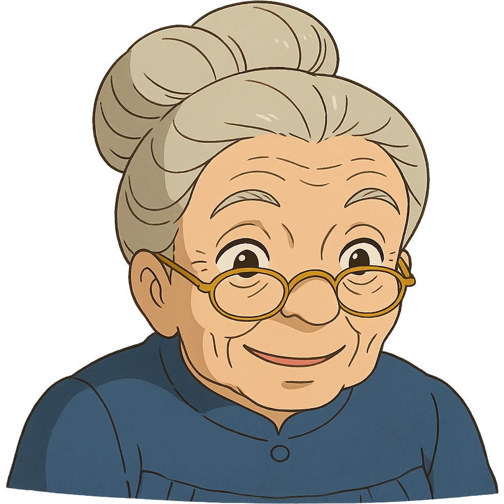 ghibli style granny eye with glasses moved forward emoji