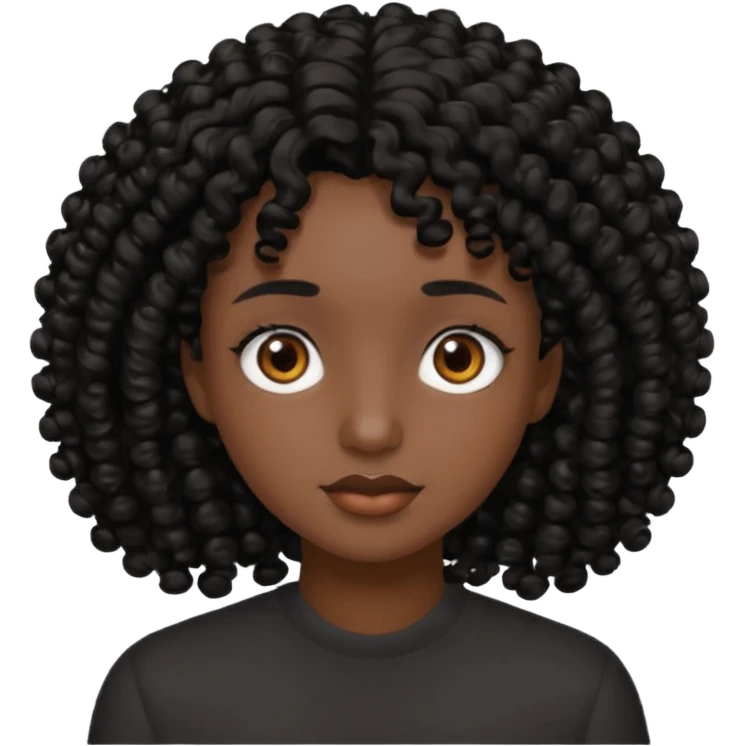Clear black tone of skin, curly black hair, brown eyes emoji
