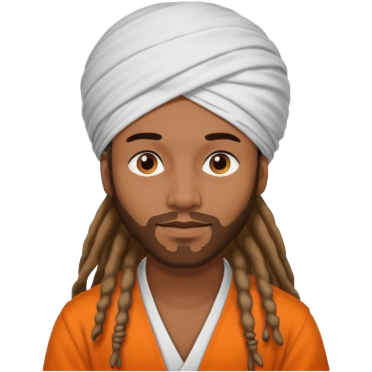 Brownskin man with long dreadlocks add a white turban on his head orange shirt  emoji