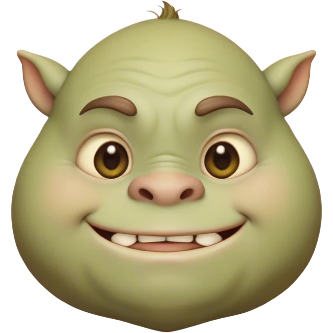 Cinematic Cute Ogre Portrait Emoji, with a surprisingly endearing, plump and huggable figure in soft earthy greens and browns, featuring big, kind eyes and a bashful smile, simplified yet irresistibly adorable, highly detailed with a soft glowing outline that captures the charm of a friendly giant who seems ready for a warm hug! emoji