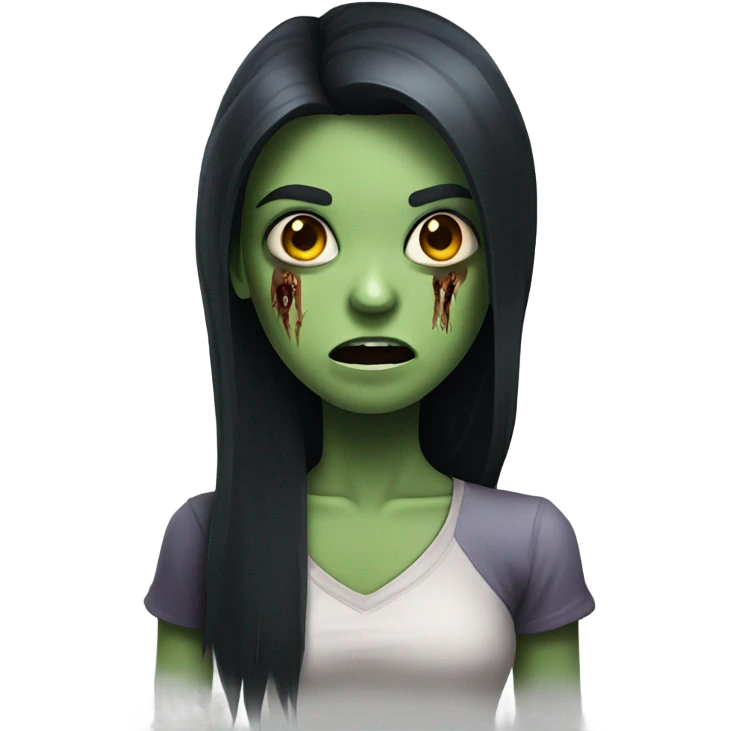 girl zombie with black long hair with teeth and serious face  emoji