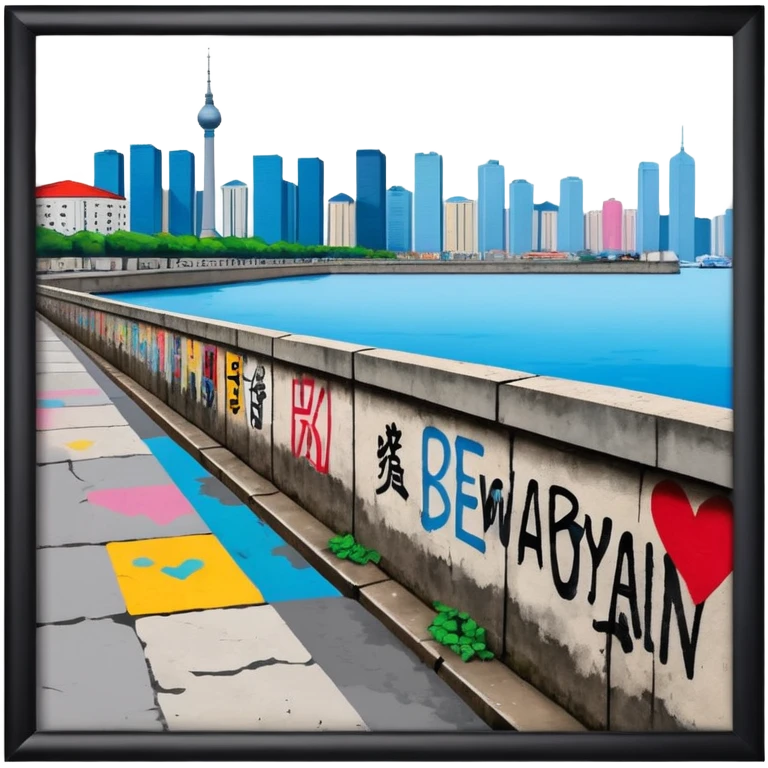 Berlin wall in Hong Kong victorial harbour emoji