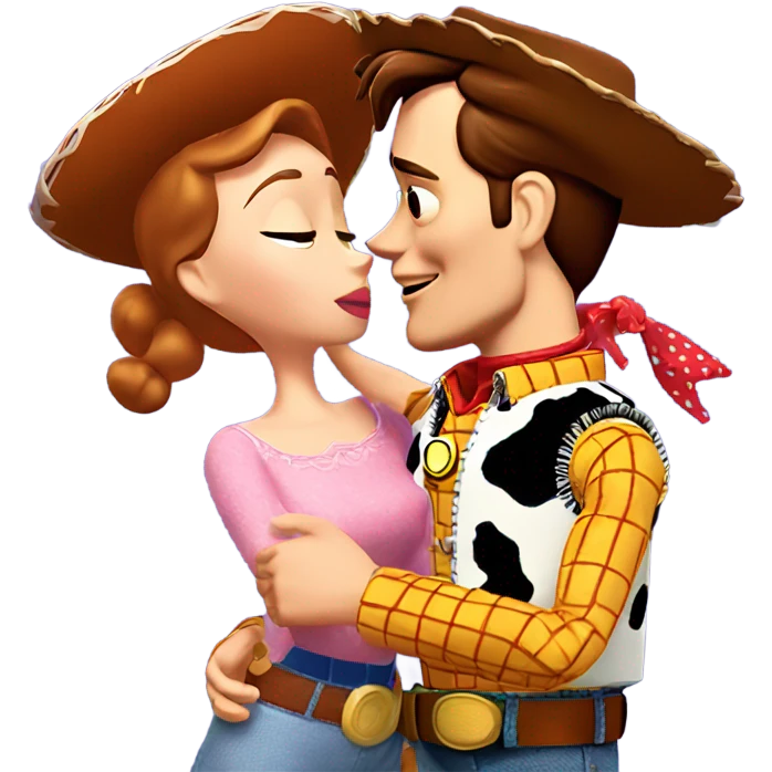 woody from Toy Story kissing buzz emoji