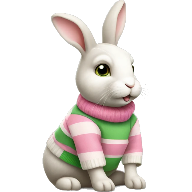 Rabbit wearing pink and green stripe sweatee emoji