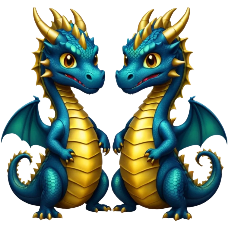 2 dragons, 1 is black and the other is gold, the gold is smaller than the black one emoji