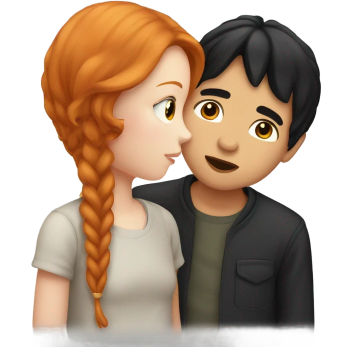pale girl with ginger hair kissing a boy with black hair and asian-turkish looking guy on the cheeks  emoji