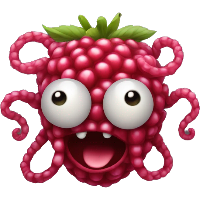 Raspberry with tentacles and pulsating red and black eyes emoji
