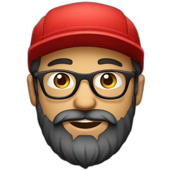 bearded portuguese designer with glasses and a red cap emoji