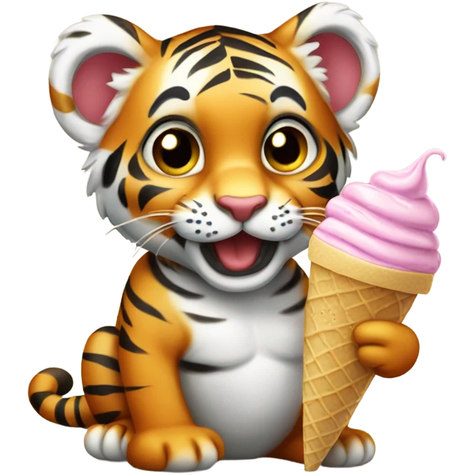Cutie baby tiger eating ice cream  emoji