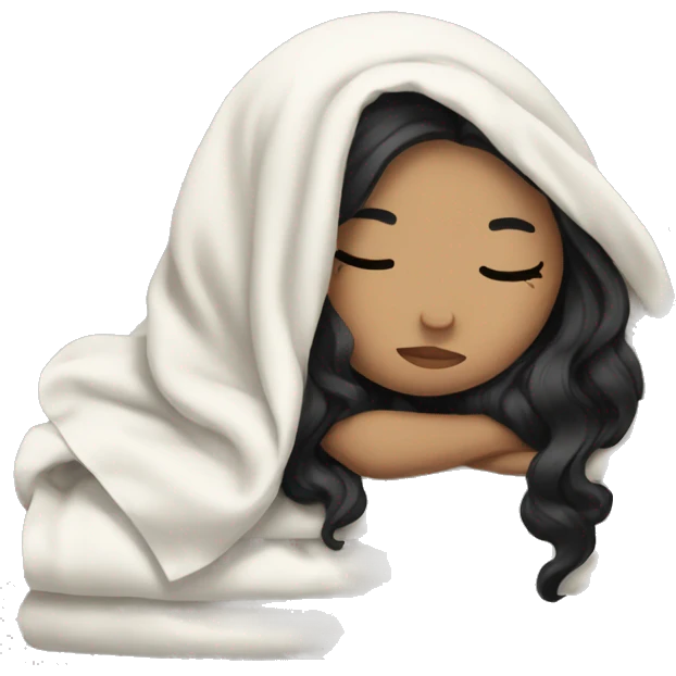pale girl with long black hair sleeping in blanket  emoji