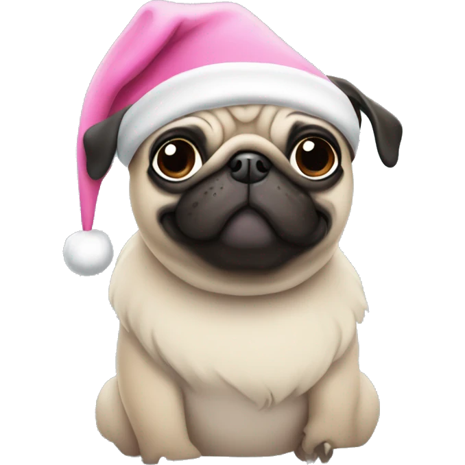 pug wearing pink santa hat emoji