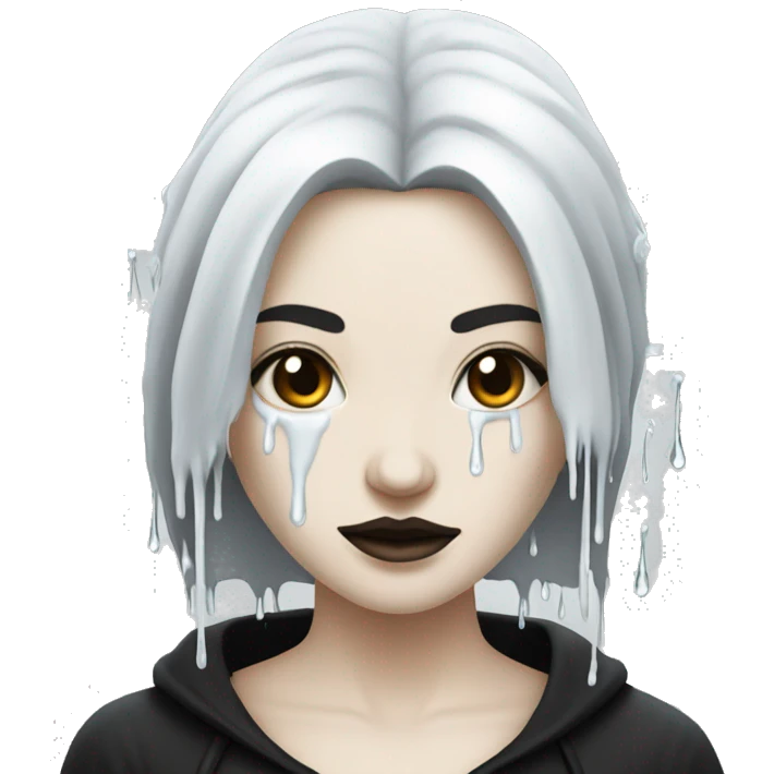 white goth women with long black hair with white sticky flour water dripping off her emoji